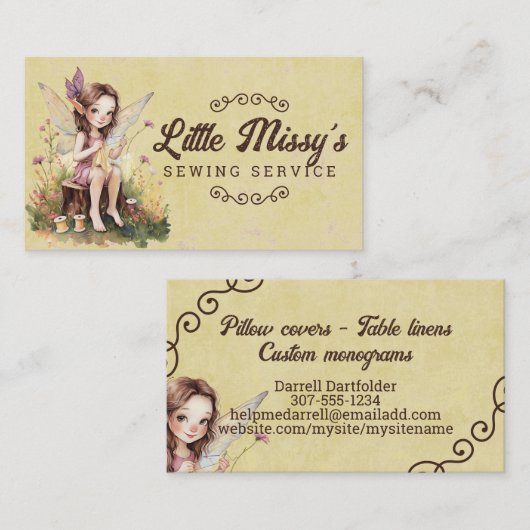 裁縫シームレスキルターキルティング妖精小妖精や小人女の子 名刺 (正面/裏面)