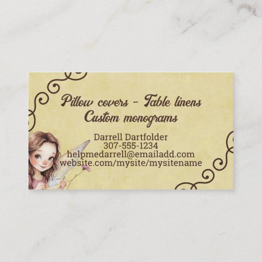 裁縫シームレスキルターキルティング妖精小妖精や小人女の子 名刺 (裏面)