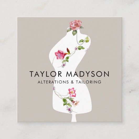 裁縫シーメストレザーマネキンフラワーズQRコード スクエア名刺 (正面)