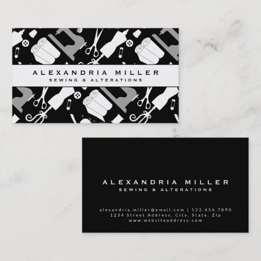 裁縫シーメストレスパターン |黒と白 名刺 (正面/裏面)