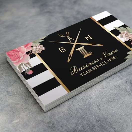 裁縫シーメストレスレッドと針ヴィンテージフローラ 名刺