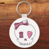 裁縫スカル（ピンク） キーホルダー (正面)