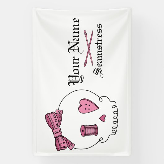 裁縫スカル（ピンク） 横断幕 (縦)