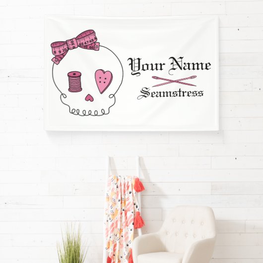 裁縫スカル（ピンク） 横断幕 (インサイチュ)