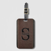 裁縫ステッチ効果付き茶色の偽革 ラゲッジタグ (正面縦)