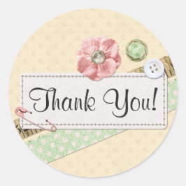 裁縫ステッチ、ボタン、リボンのみすぼらしい感謝 ラウンドシール