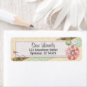 裁縫ステッチ、ボタン、リボン差出人住所 ラベル (インサイチュ)