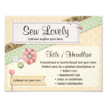 裁縫ステッチ、ボタン、リボン広告のサイン