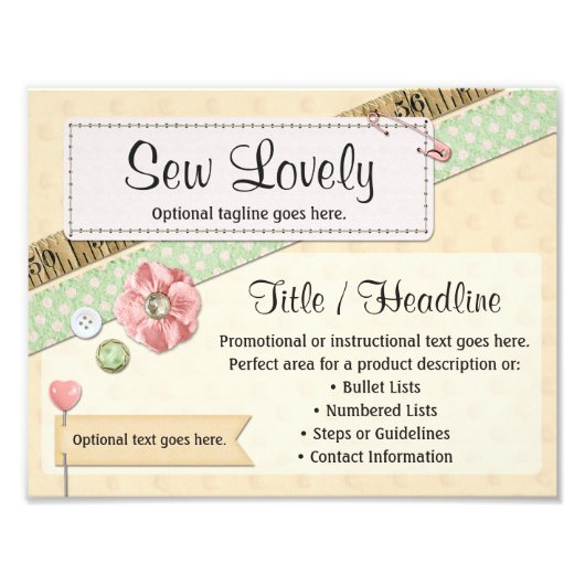 裁縫ステッチ、ボタン、リボン広告のサイン フォトプリント            (正面)