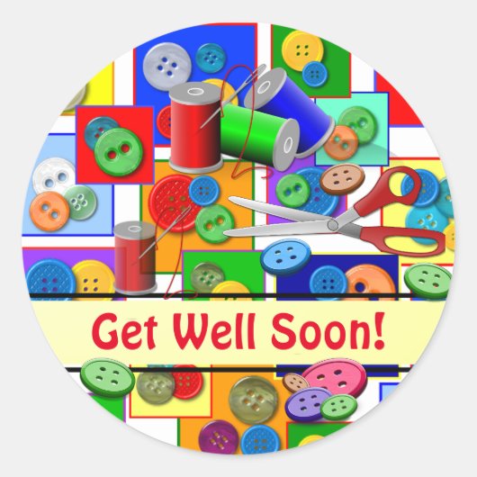裁縫デザイン「Get Well」の願い ラウンドシール (正面)