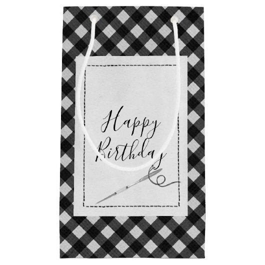 裁縫ニードル誕生日ギンガム スモールペーパーバッグ (正面)