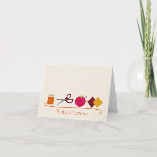 裁縫ノテカード – 糸はさみピンファブリック カード (正面)