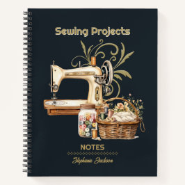 裁縫プロジェクトオーガナイザーヴィンテージブラック ノートブック