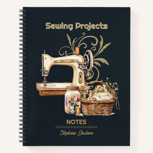 裁縫プロジェクトオーガナイザーヴィンテージブラック ノートブック (正面)
