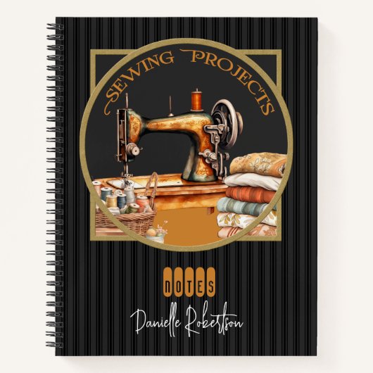 裁縫プロジェクトヴィンテージブラック ノートブック (正面)
