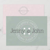 裁縫ボタンピンク&グリーンビンテージ結婚式招待状 招待状 (正面/裏面)