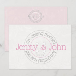 裁縫ボタンピンク&レースビンテージ結婚式招待状 招待状