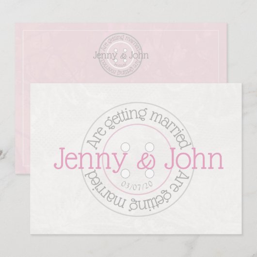 裁縫ボタンピンク&レースビンテージ結婚式招待状 招待状 (正面/裏面)