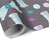 裁縫ボタン弓パープルティール(緑がかった色)シーメストレスパターン ラッピングペーパー (ロールコーナー)