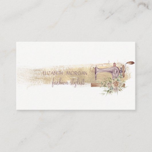 裁縫マシフェイクン金箔ブラシストローク、白 名刺 (正面)