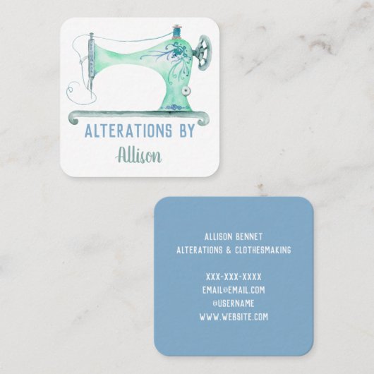 裁縫マシンのシーメストウォーターカラースクウェア スクエア名刺 (正面/裏面)