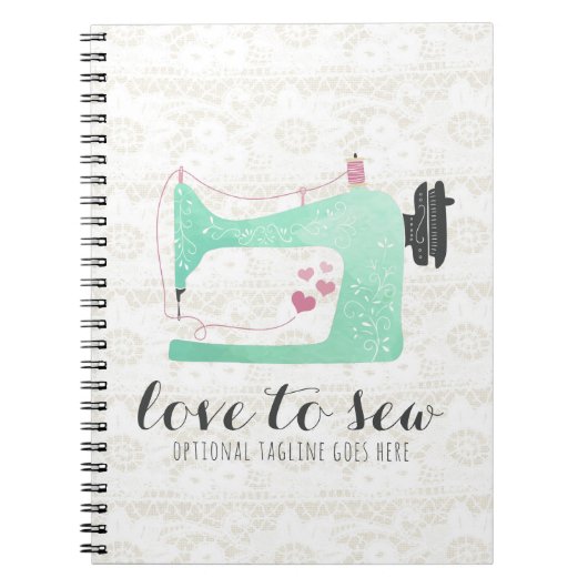 裁縫マシンオンシャビーシックレース&バーラップ ノートブック (正面)