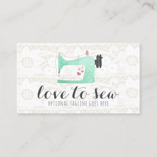 裁縫マシンオンシャビーシックレース&バーラップ 名刺 (正面)