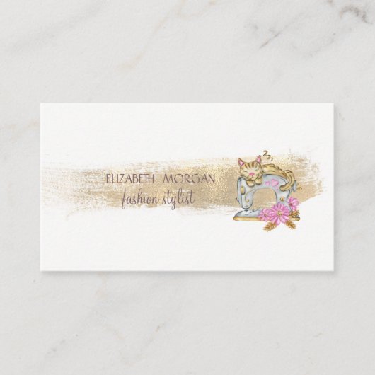 裁縫マシンキャットフェイクゴールドフォイルブラシストローク 名刺 (正面)