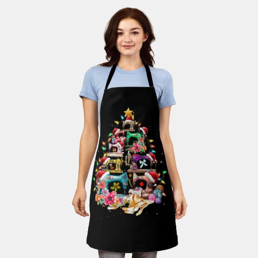 裁縫マシンクリスマスツリーキルト裁縫愛好家 エプロン (着用した状態)