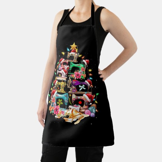 裁縫マシンクリスマスツリーキルト裁縫愛好家 エプロン (インサイチュ)