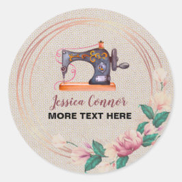 裁縫マシンクリームの白い背景 ラウンドシール