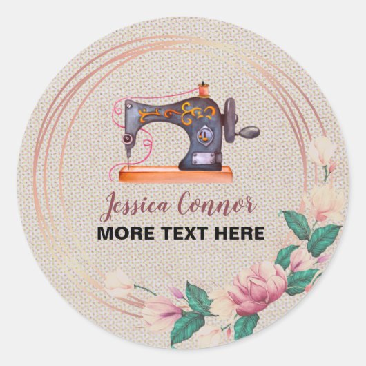 裁縫マシンクリームの白い背景 ラウンドシール (正面)