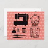 裁縫マシンスレッドドレスメーカーピンクパターン ポストカード (正面/裏面)