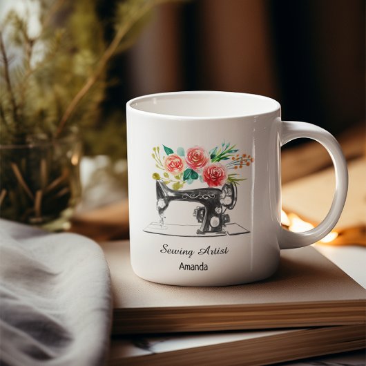 裁縫マシンドレスメーカー白黒 ジャンボコーヒーマグカップ