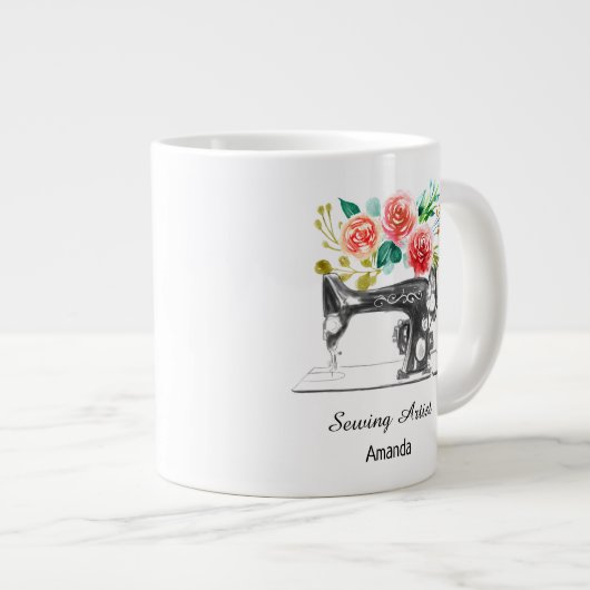 裁縫マシンドレスメーカー白黒 ジャンボコーヒーマグカップ (正面右)