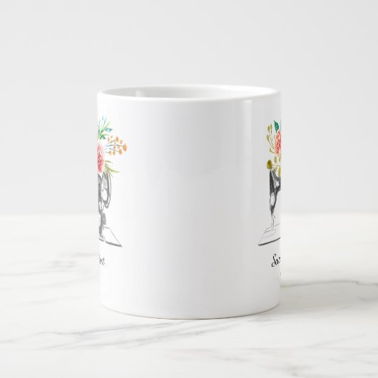 裁縫マシンドレスメーカー白黒 ジャンボコーヒーマグカップ (正面)