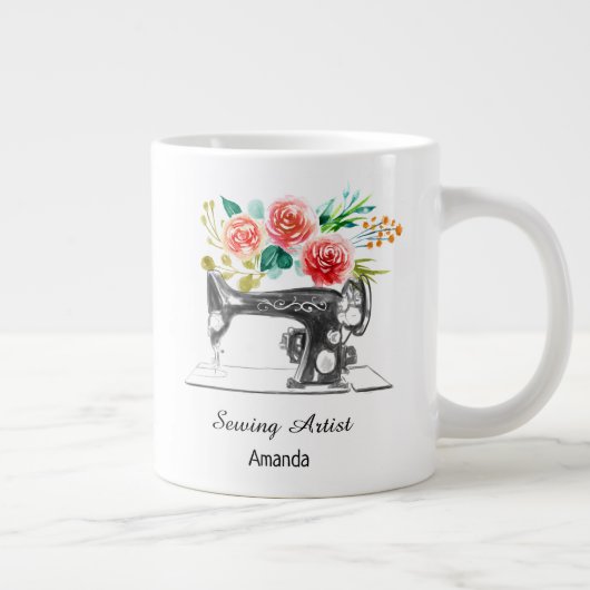 裁縫マシンドレスメーカー白黒 ジャンボコーヒーマグカップ (右)