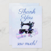 裁縫マシンヴィンテージブルーフラット サンキューカード (正面/裏面)