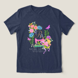 裁縫リボンフローラモノグラムネイビー トライブレンドTシャツ