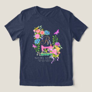 裁縫リボンフローラモノグラムネイビー トライブレンドTシャツ