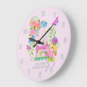 裁縫リボンフローラモノグラムピンク ラージ壁時計 (傾斜)