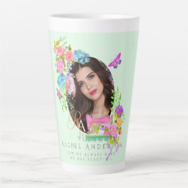 裁縫リボンフローラモノグラムフォトグリーン カフェラテマグ