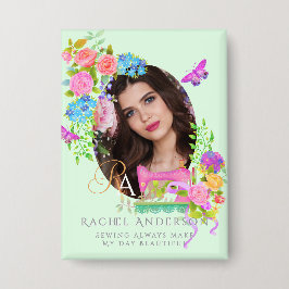 裁縫リボンフローラモノグラムフォトグリーン 缶バッジ