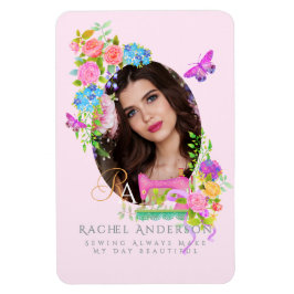 裁縫リボンフローラモノグラムフォトピンク マグネット