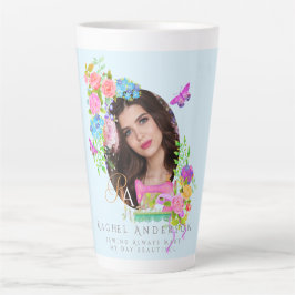 裁縫リボンフローラモノグラムフォトブルー カフェラテマグ