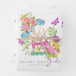 裁縫リボンフローラモノグラムホワイト ラッピングペーパーシート