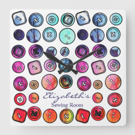 裁縫ルームのボタン スクエア壁時計