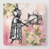 裁縫ルームクロックヴィンテージマシンドレス型枠 スクエア壁時計 (正面)