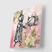 裁縫ルームクロックヴィンテージマシンドレス型枠 スクエア壁時計 (傾斜)