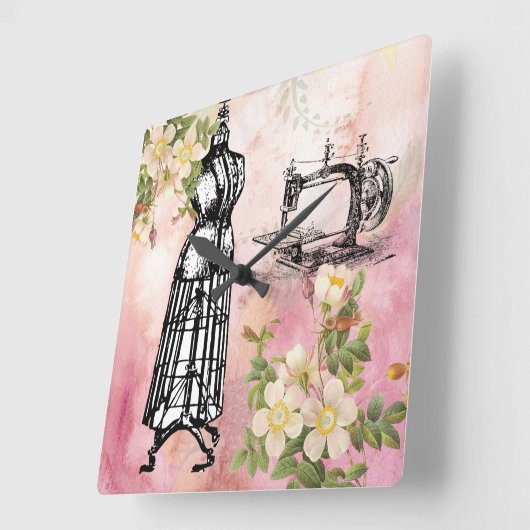 裁縫ルームクロックヴィンテージマシンドレス型枠 スクエア壁時計 (傾斜)